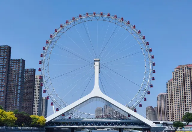 The Tianjin Eye Ferris wheel above the Yongle Bridge on the Hai River in Tianjin